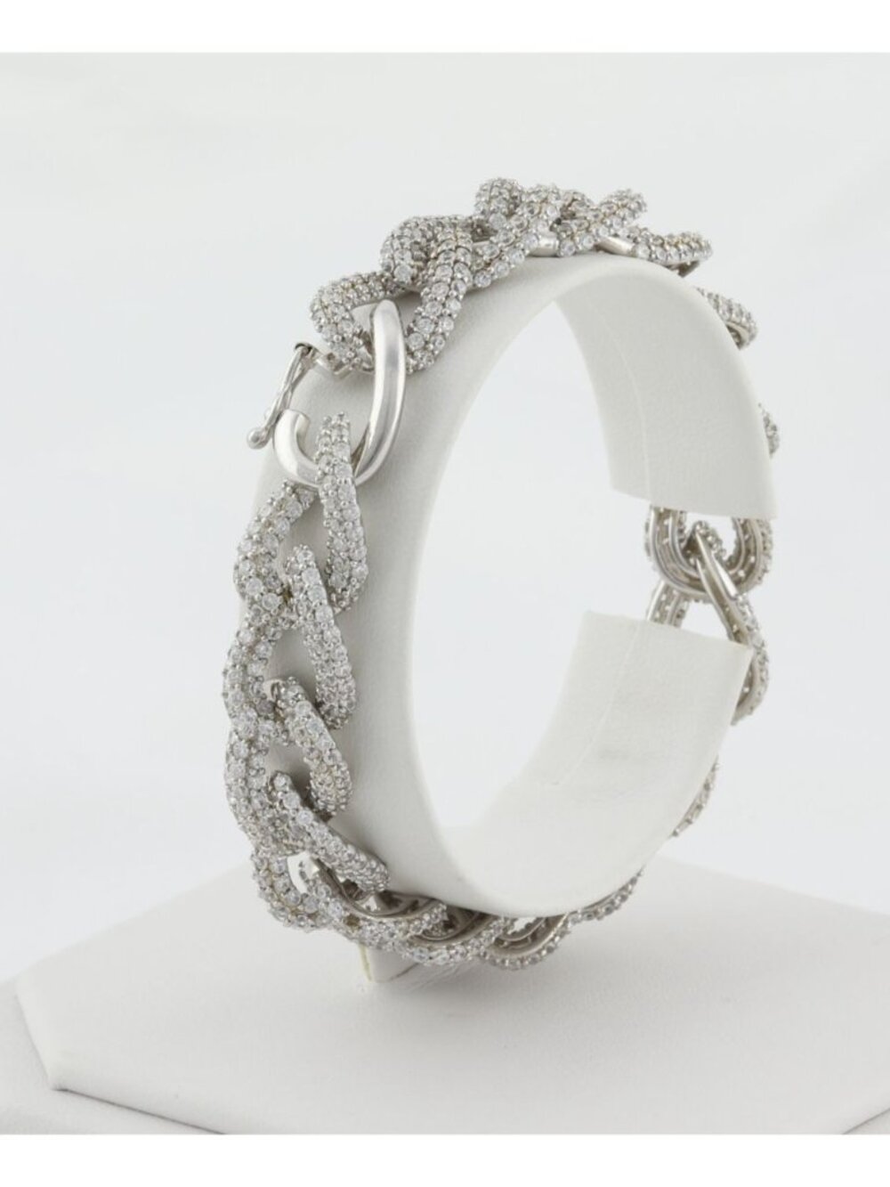 Sterling Silver CZ Cubic Zirconia Curb Link Chain Bracelet 7 1/2" inch - Picture 5 of 8